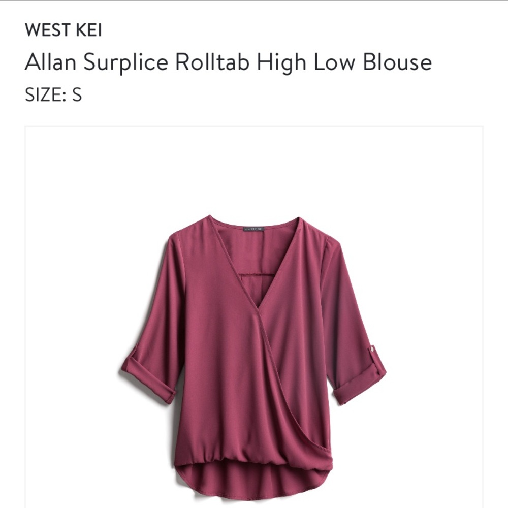 NWT Allan Surplice rolltab high low blouse